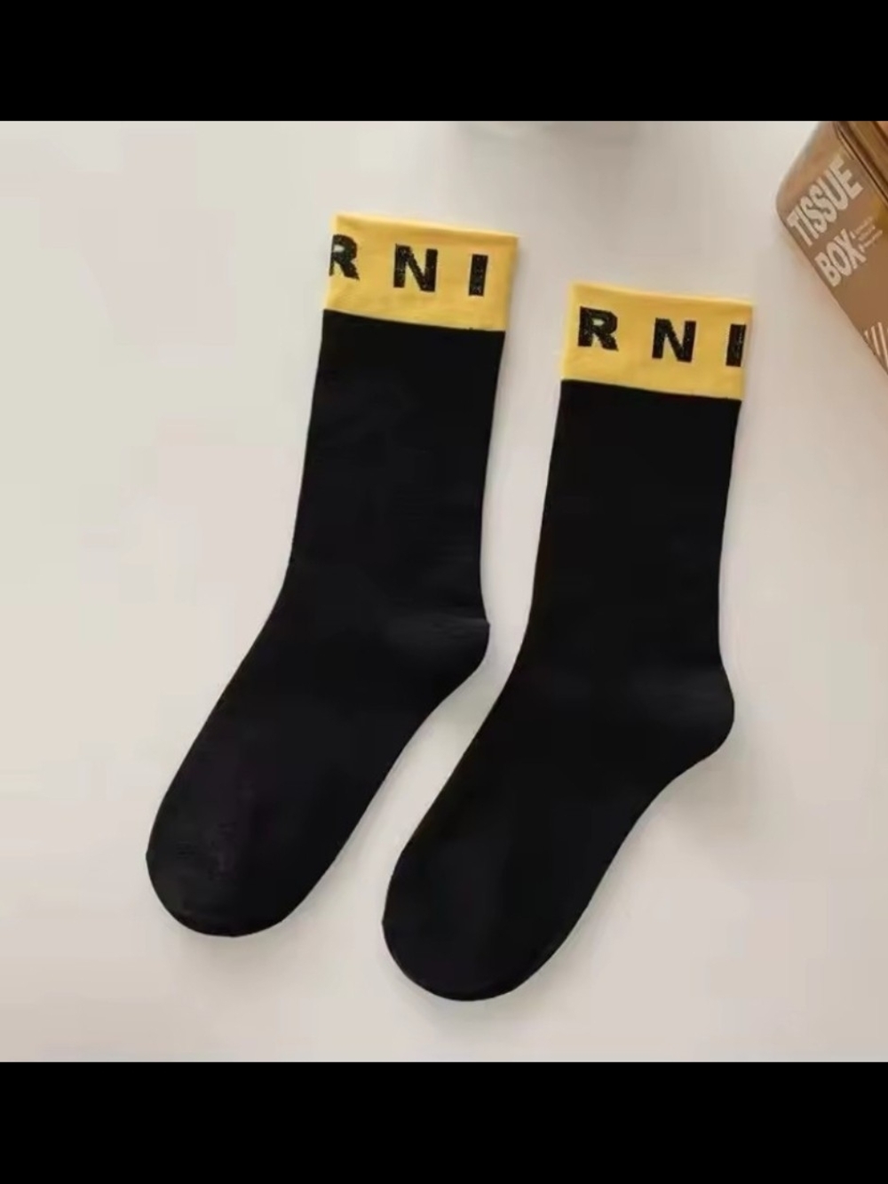 Marni Black Crew Socks with Yellow Branded Cuffs